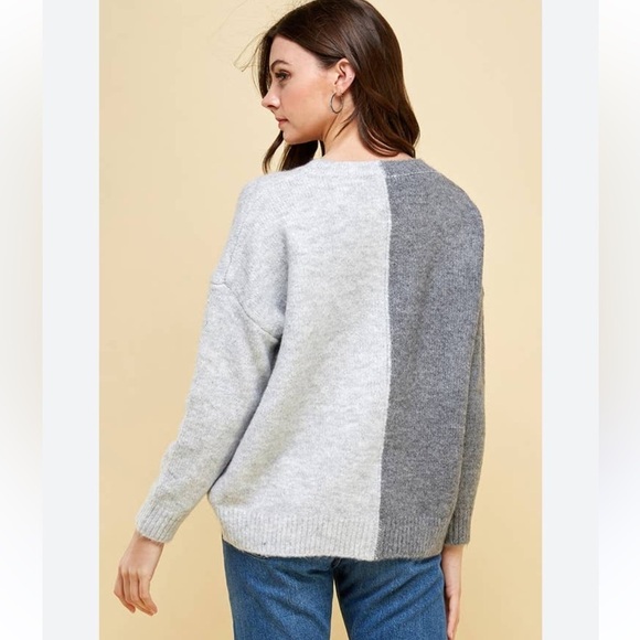 Pinch Split Colorblock Sweater in Grey Multi Sz Small Academia - Picture 3 of 13